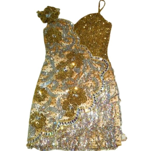 Couture Fully Beaded in Swarovski Crystals Fringes Flowers Prom Party Dress Gown - Picture 4 of 12